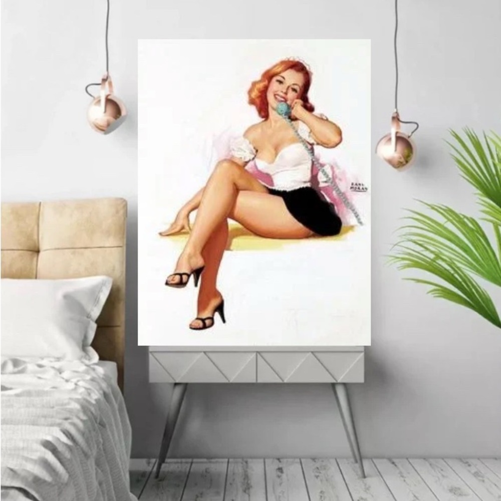 Vintage Pin-Up Art in Red and Black